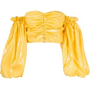 Yellow pleather off the shoulder crop